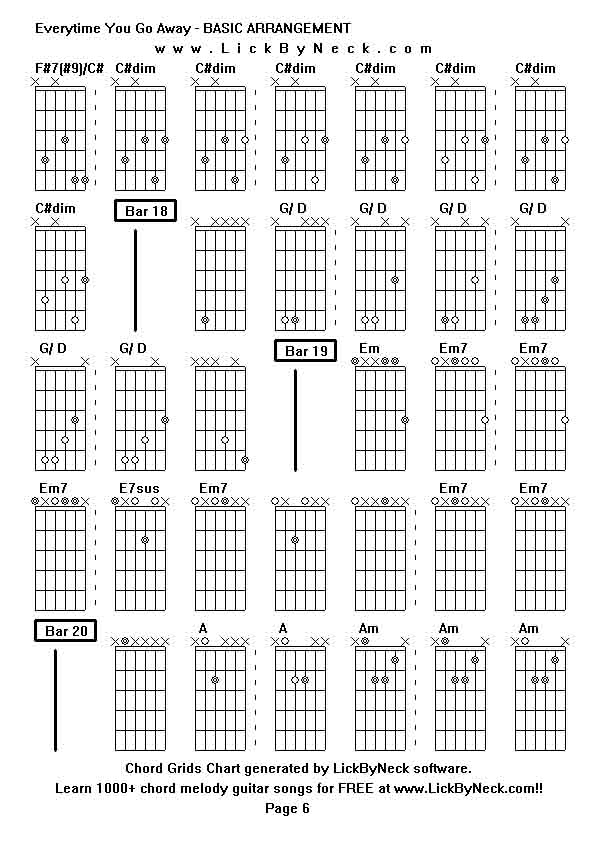 Chord Grids Chart of chord melody fingerstyle guitar song-Everytime You Go Away - BASIC ARRANGEMENT,generated by LickByNeck software.